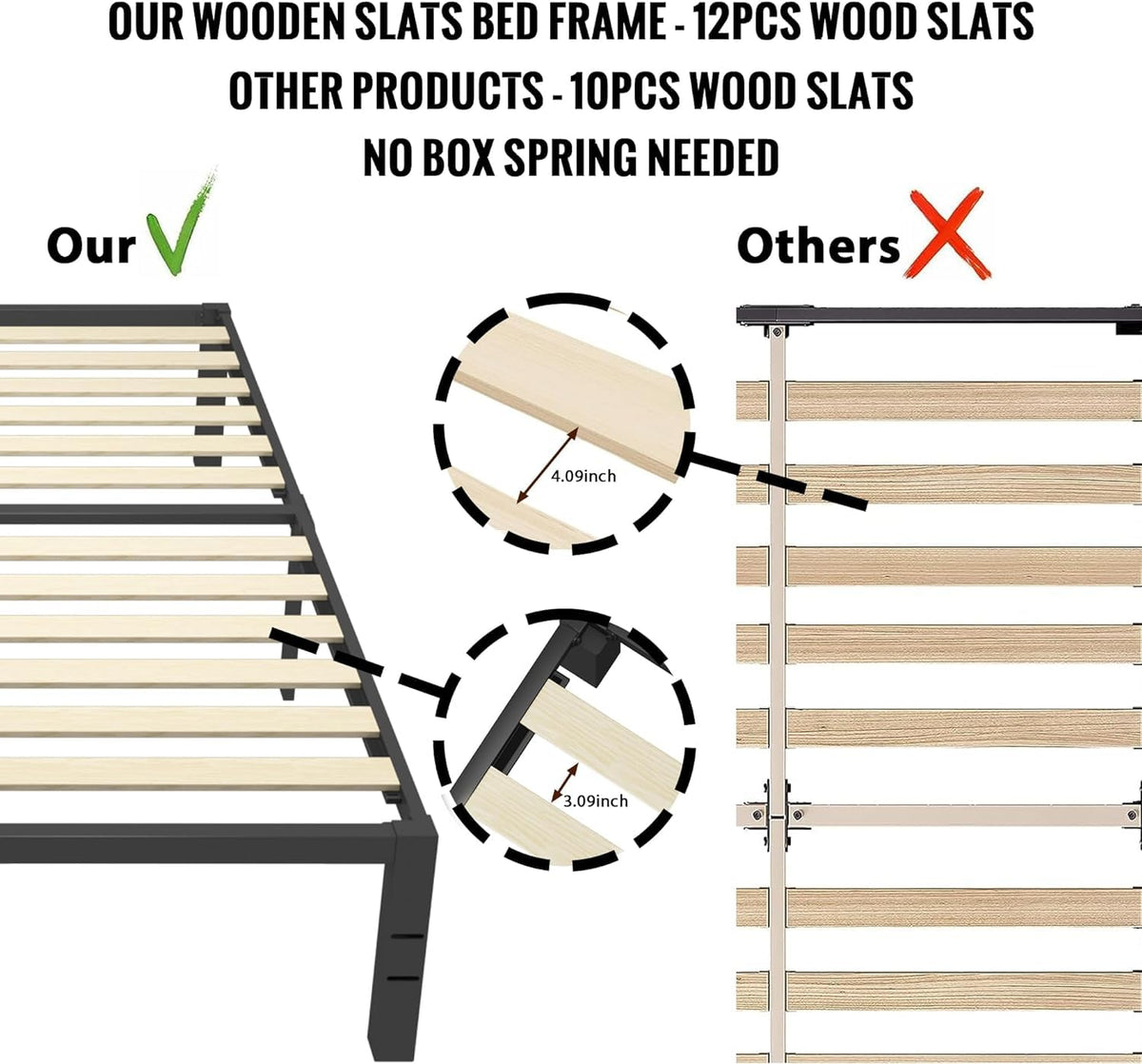 18 inch Queen Size Heavy Duty Platform Bed Frame with Wood Slats D617463