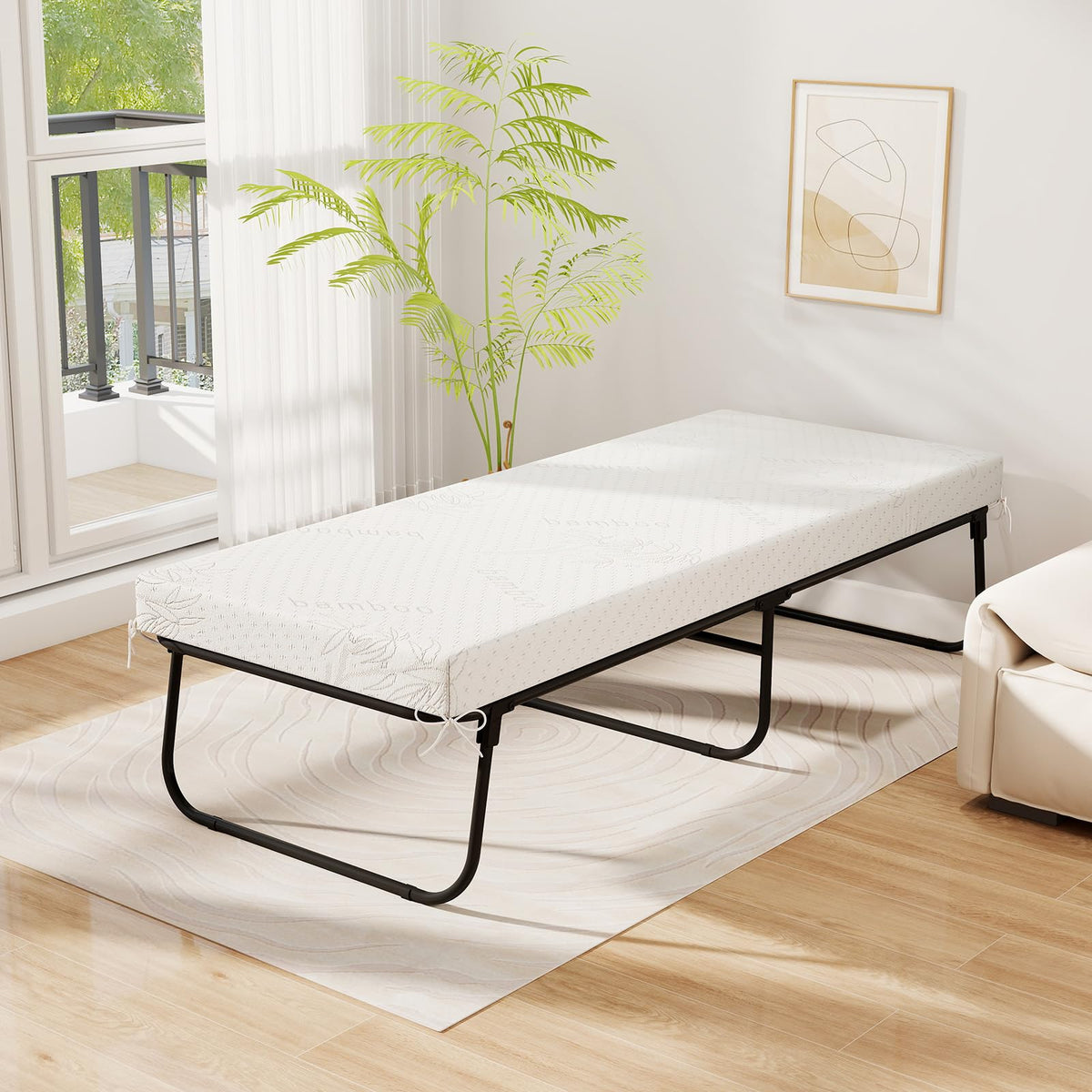 Folding Bed with Mattress Cot Size 75” x 31” Memory Foam Metal Frame Q545592