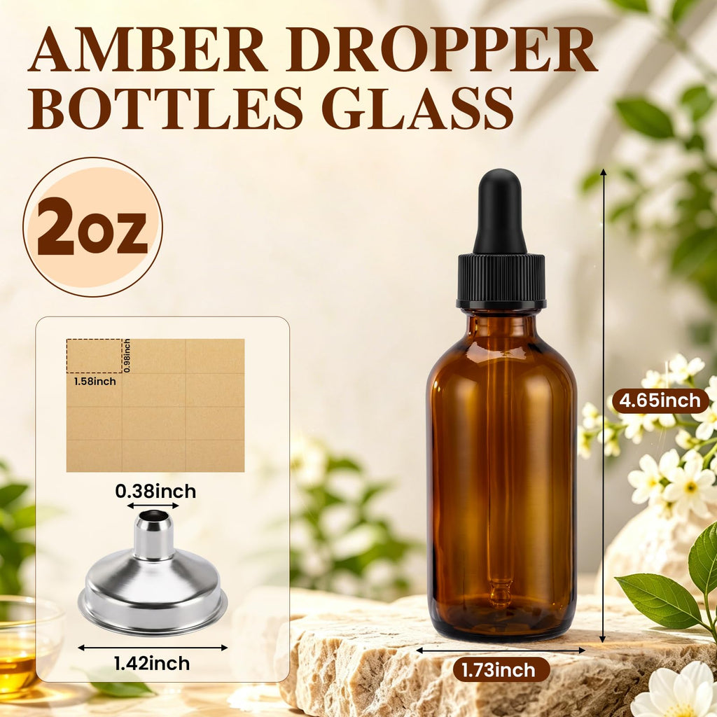 2 oz Amber Glass Dropper Bottles with Funnels, 40 Pack L803136