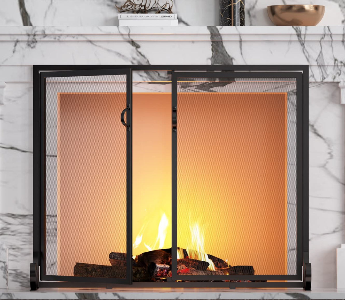 Hinged Double Door Fireplace Mesh Guard G608