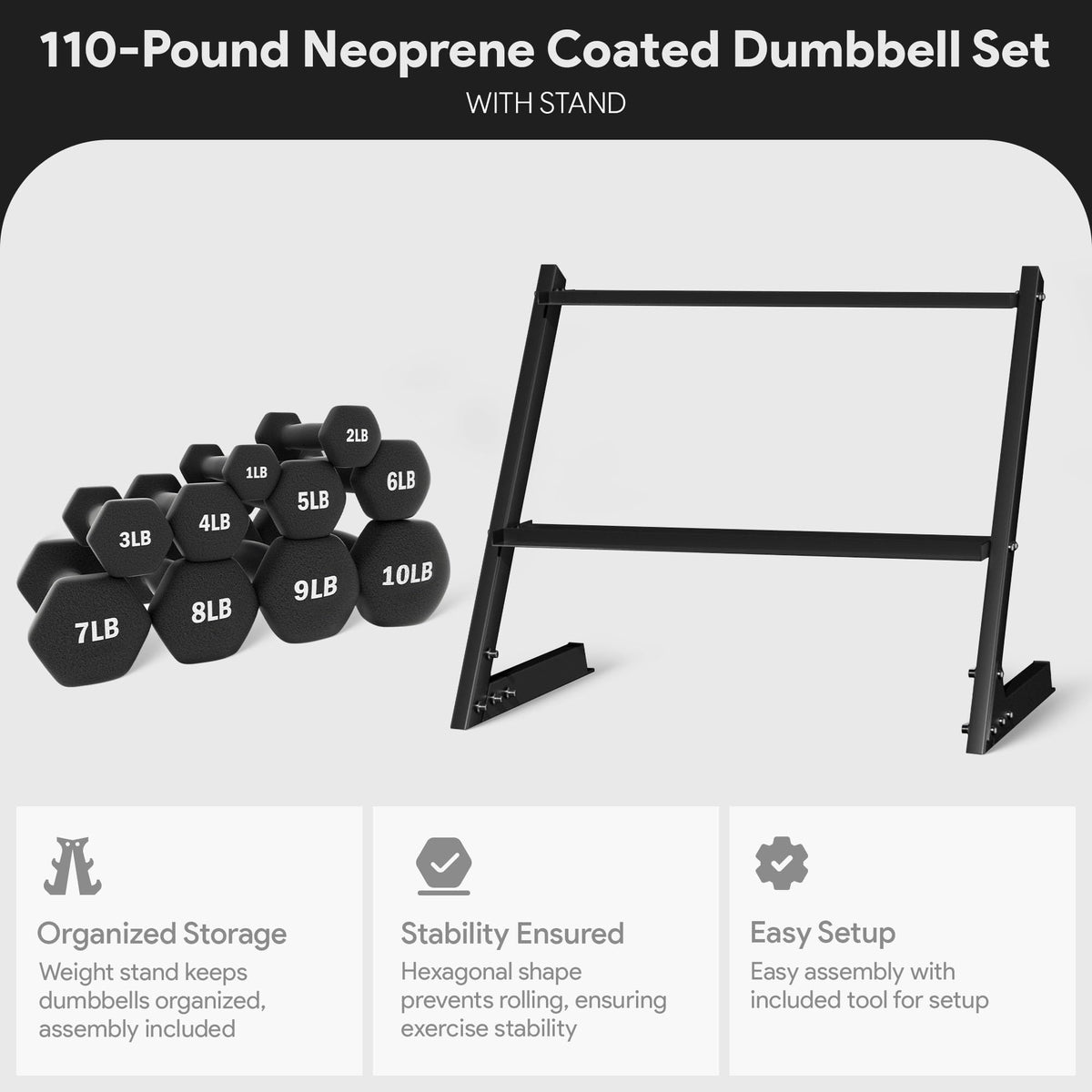 Neoprene Coated Iron Dumbbell Set with Stand L67653