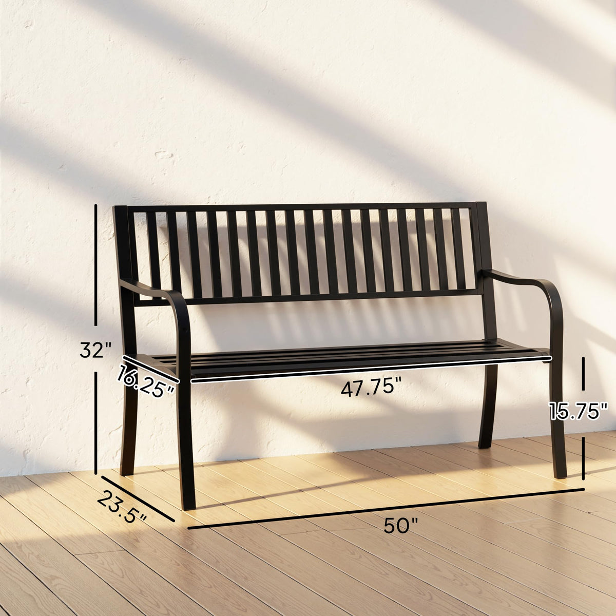 50" Outdoor Garden Bench with Slatted Seat Metal Black D834