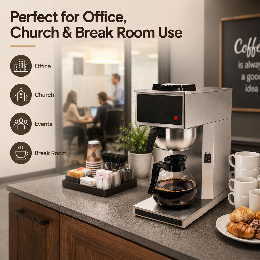 Commercial 12-Cup Stainless Steel Drip Coffee Maker with Dual Warmers F44430