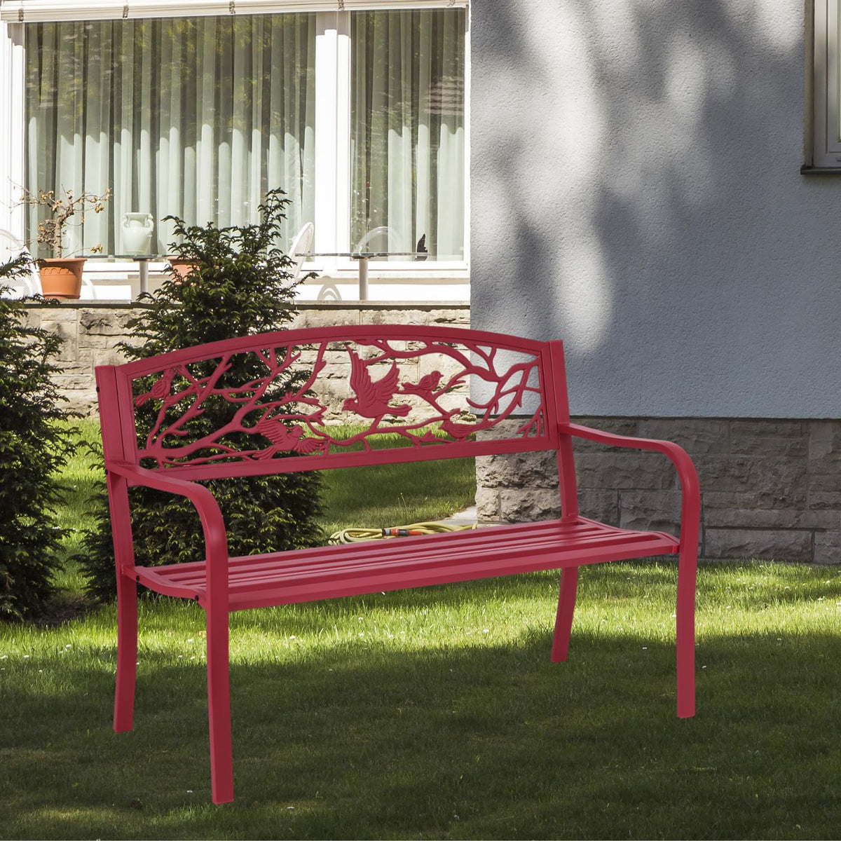 50" Outdoor Bench with Cast Iron Backrest A30040
