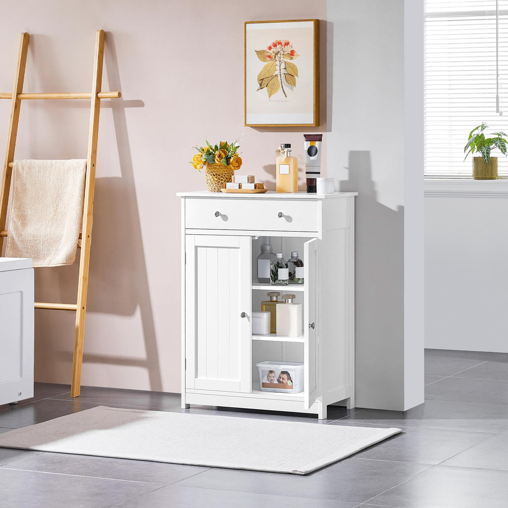 White Bathroom Storage Cabinet with Drawer and 2 Doors N638