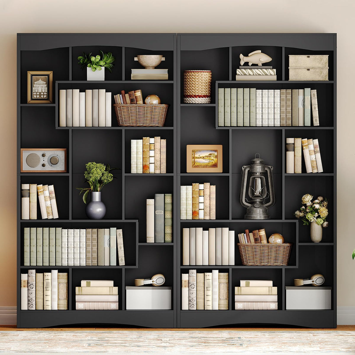 6-Tier Black Bookshelf with Open Shelves O40166