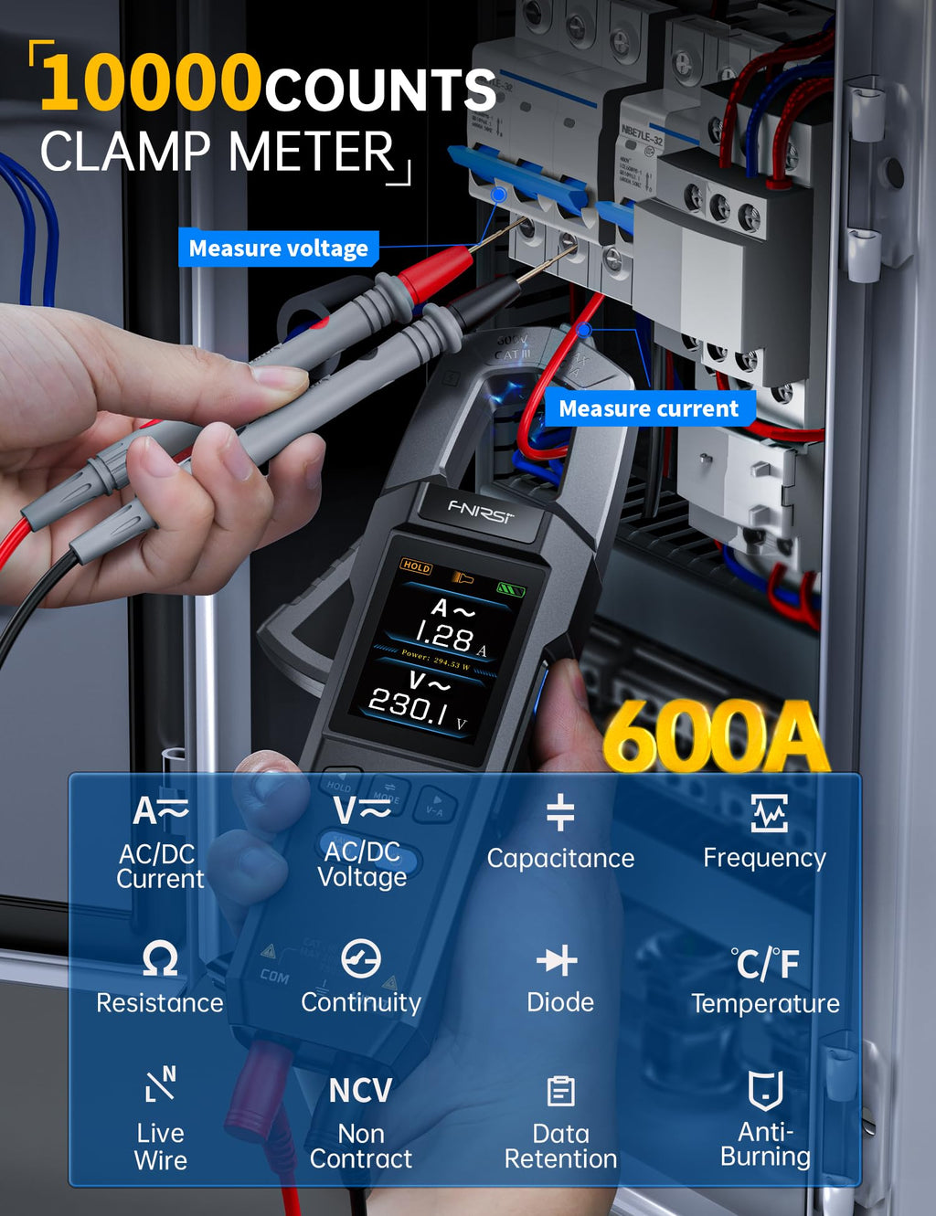 Clamp Meter 9999 Counts TRMS 600A AC/DC B3159