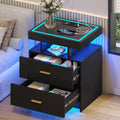Black LED Nightstand with Wireless Charging Station P208