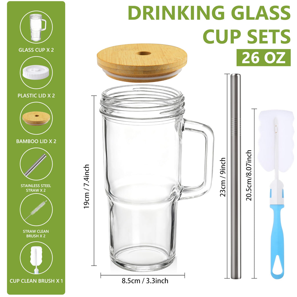 24oz Glass Tumbler with Lid & Straw 2-Pack I196