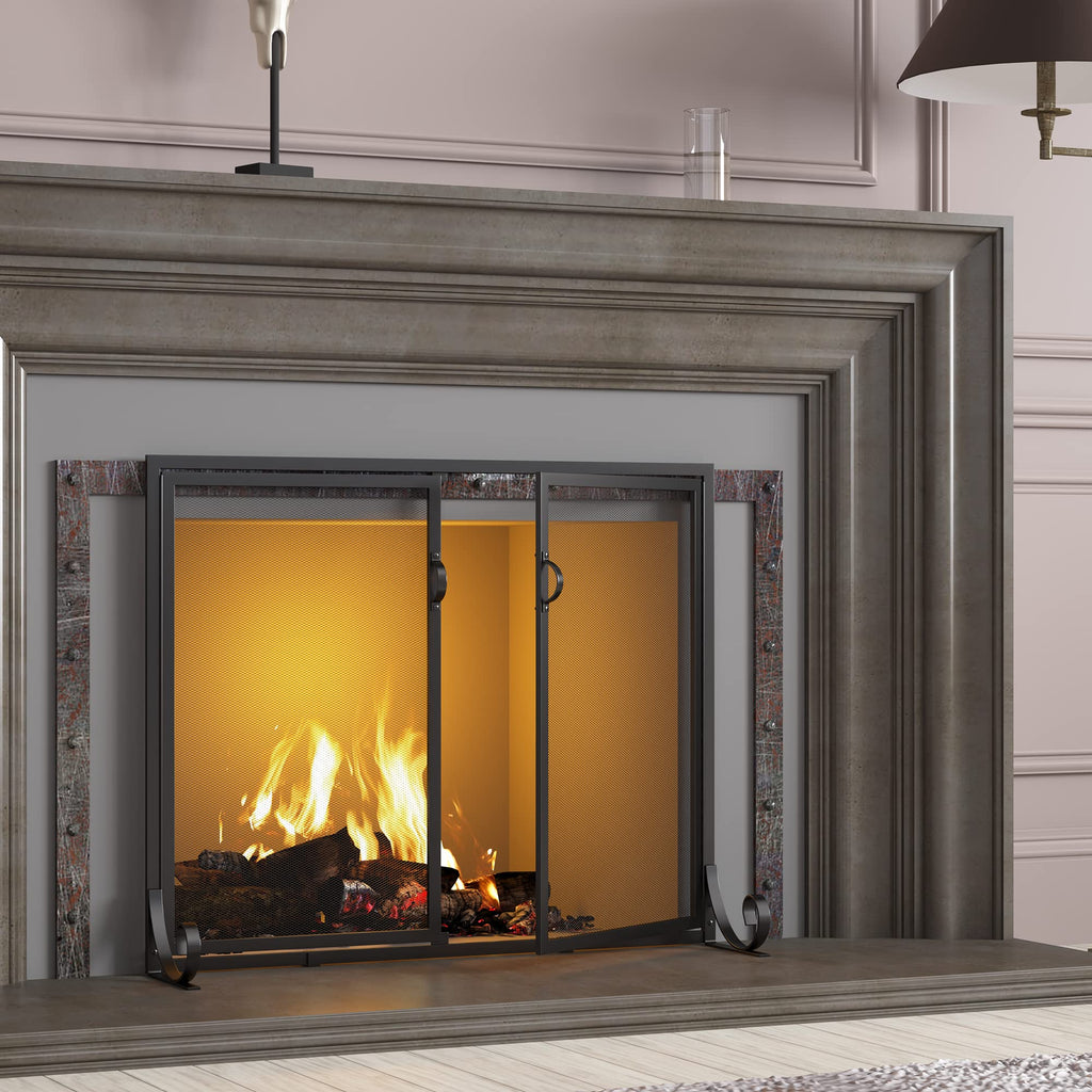 Hinged Double Door Fireplace Mesh Guard G608