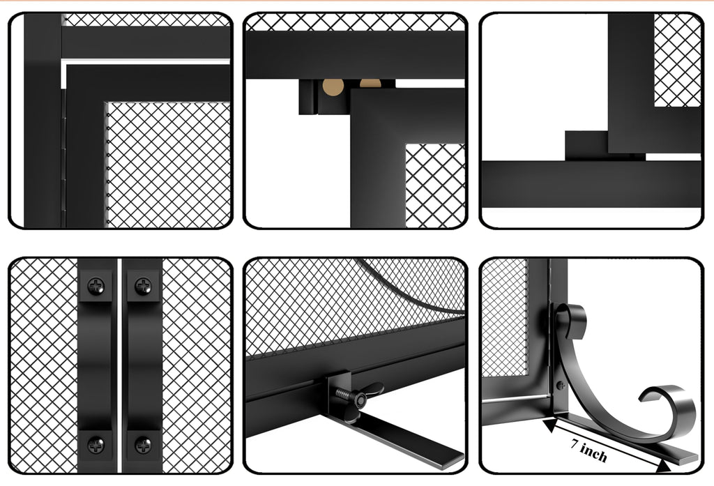 Wrought Iron Fireplace Screen with Magnetic Double Doors Black S929279