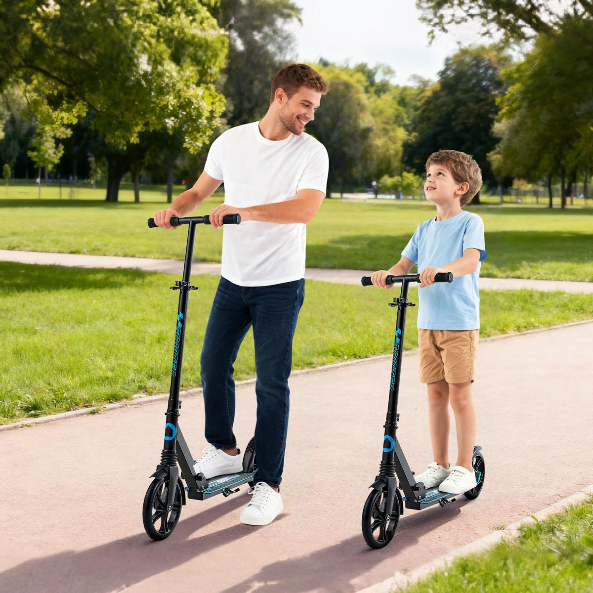 Kick Scooter, 2-Wheel Adjustable Height Folding with Anti-Slip Deck & Light-Up Wheels W201