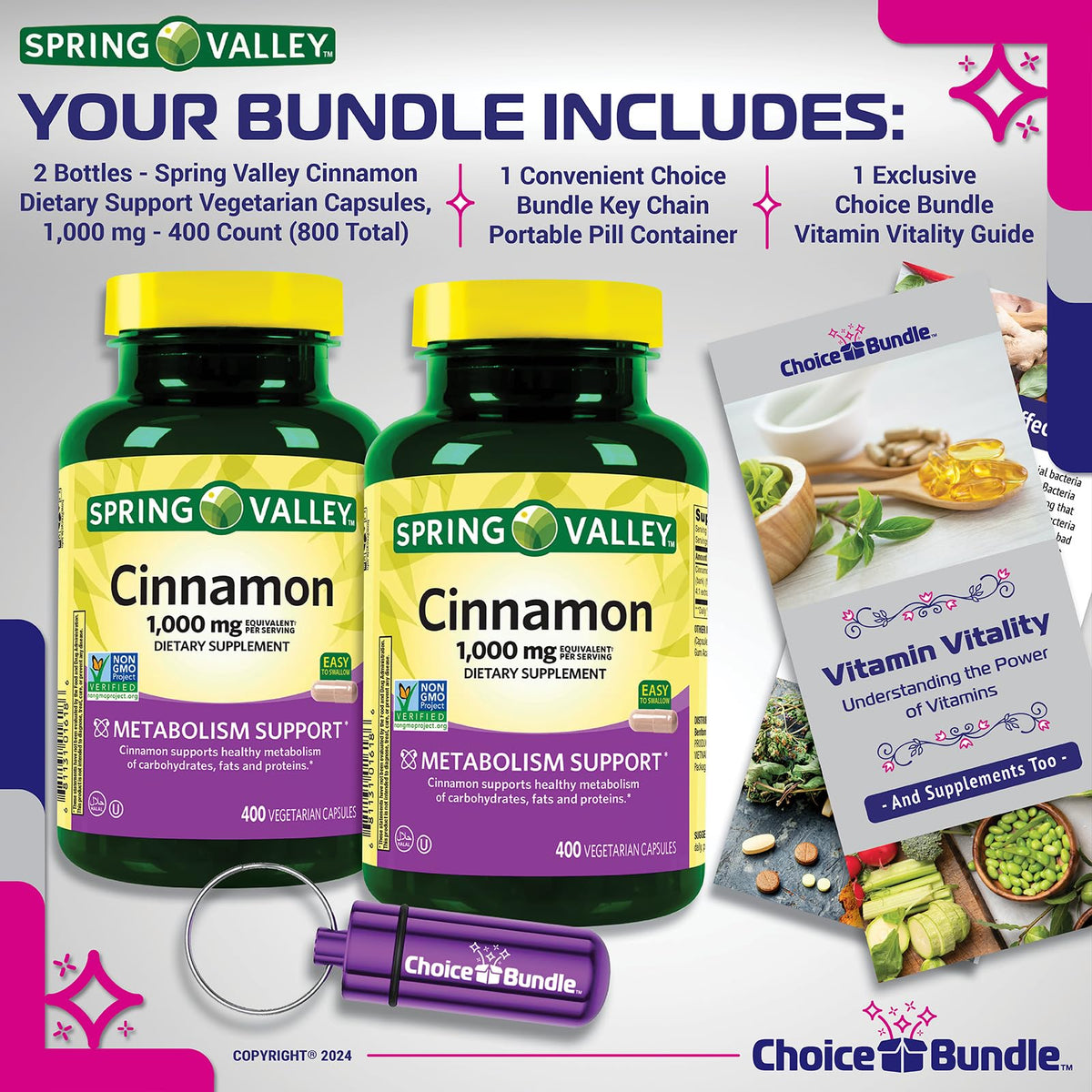 Cinnamon Supplement 1000mg Vegetarian Capsules 800 Total C2993