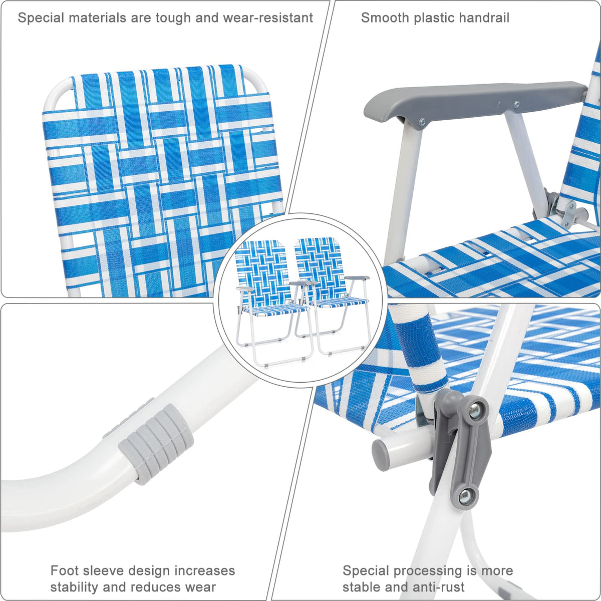 Set of 2 Blue & White Webbed Folding Chairs A9139