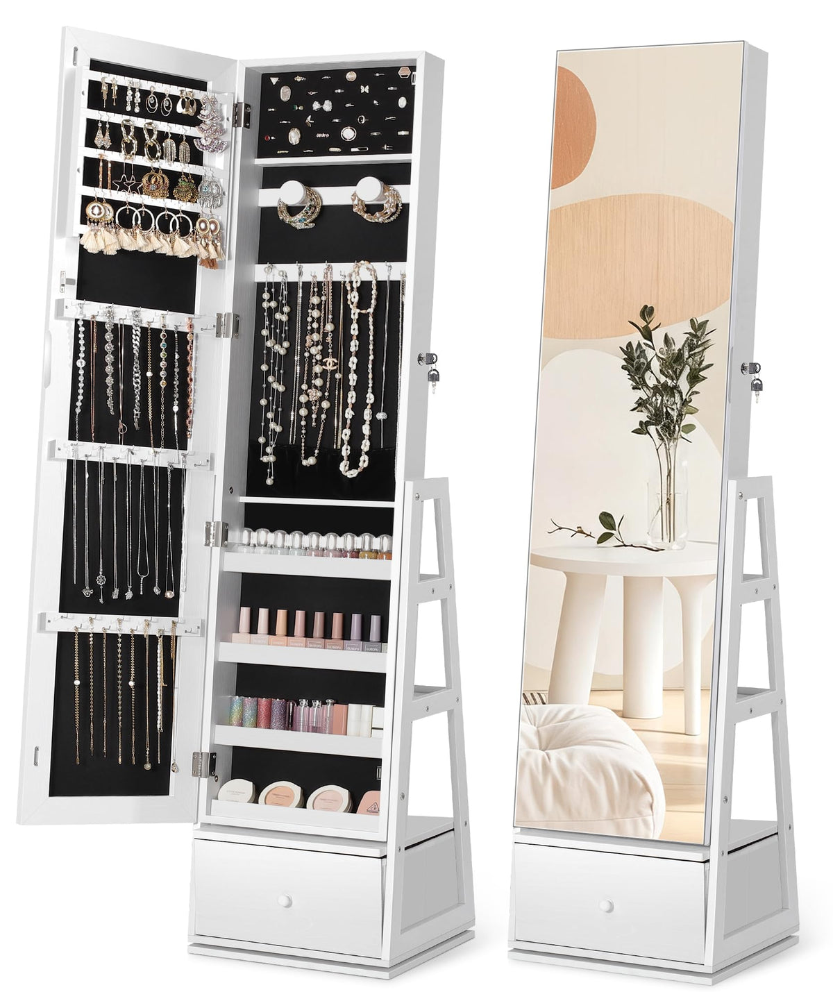 360° Swivel Lockable Jewelry Cabinet with Full Length Mirror Z22296