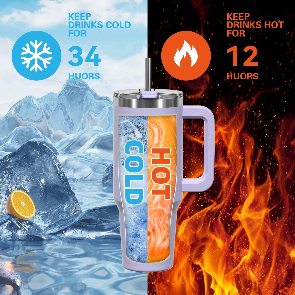 20 oz Insulated Stainless Steel Tumbler with Handle, Lid and Straw T189376
