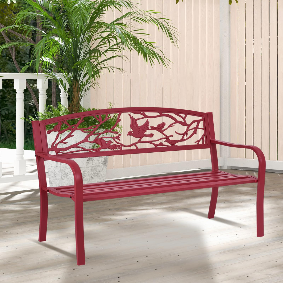 50" Outdoor Bench with Cast Iron Backrest A30040