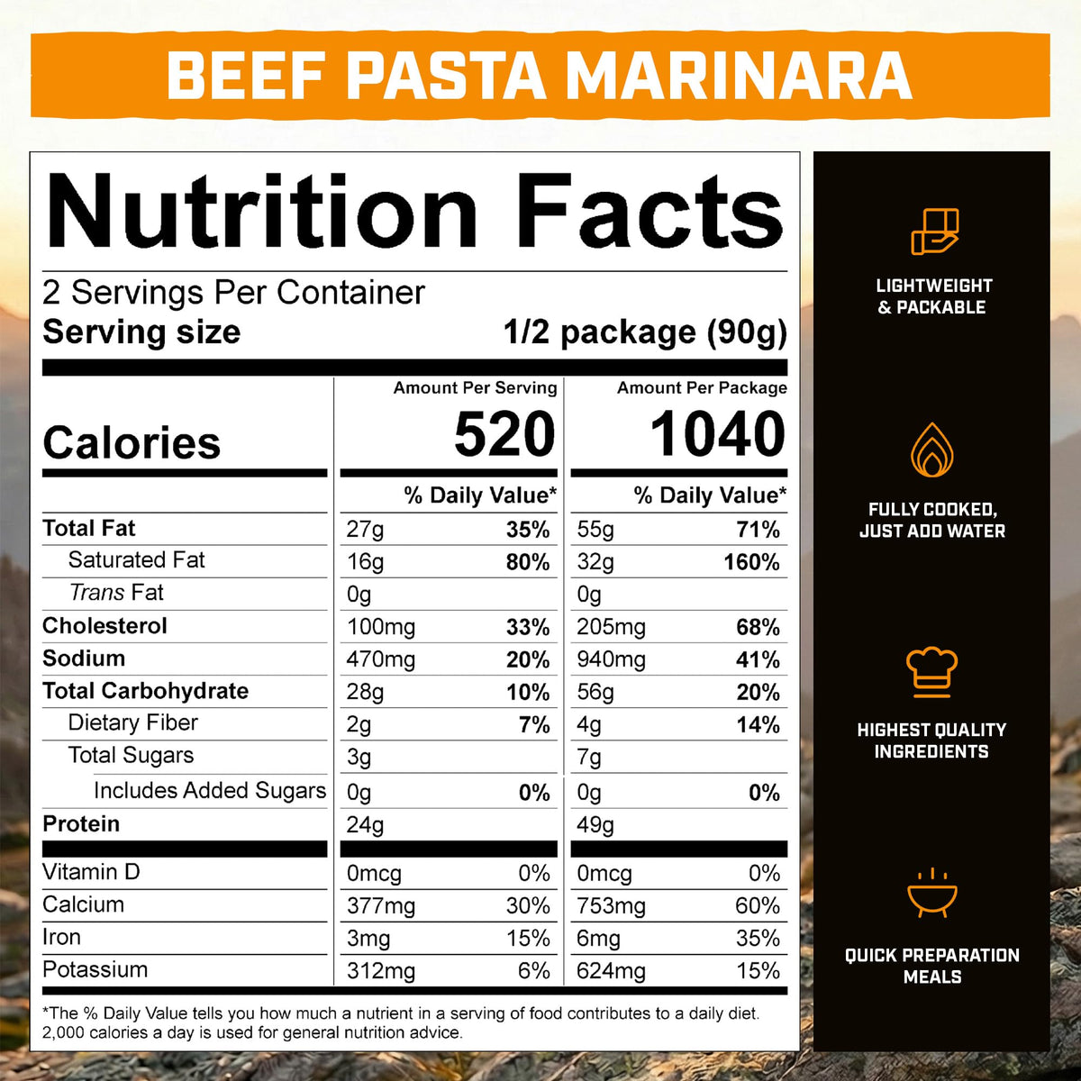 Beef Pasta Marinara Freeze-Dried Meal 2 Servings G820
