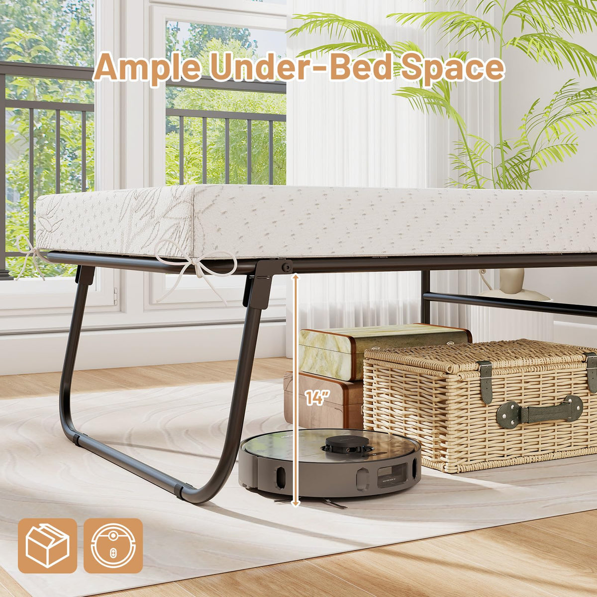 Folding Bed with Mattress Cot Size 75” x 31” Memory Foam Metal Frame Q545592