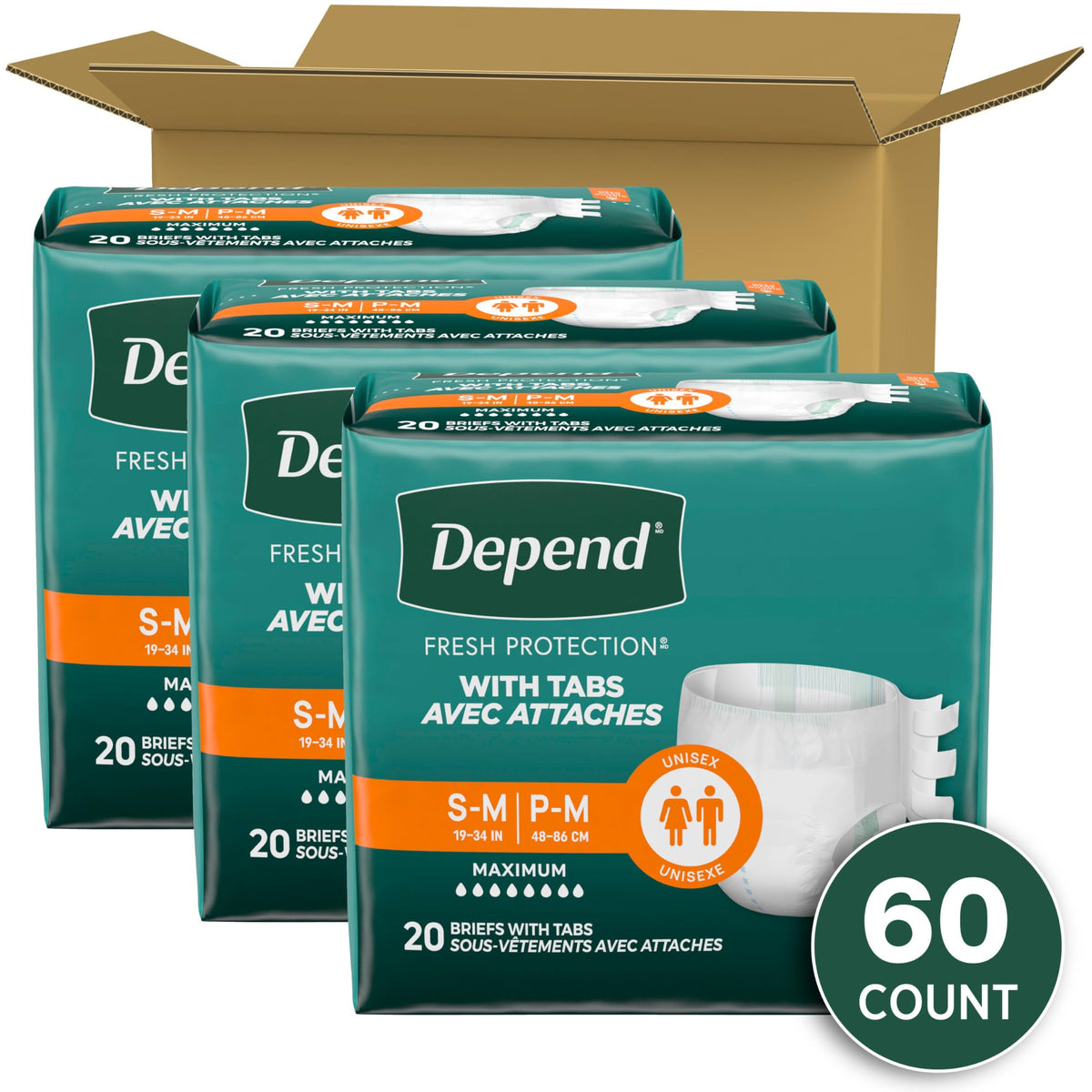 Adult Diapers with Tabs S/M 60 Count Q343