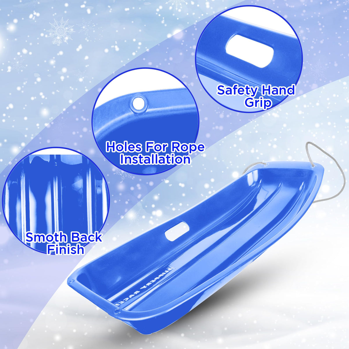 Kids Plastic Toboggan Snow Sled with Pull Rope 2 Pack O2310