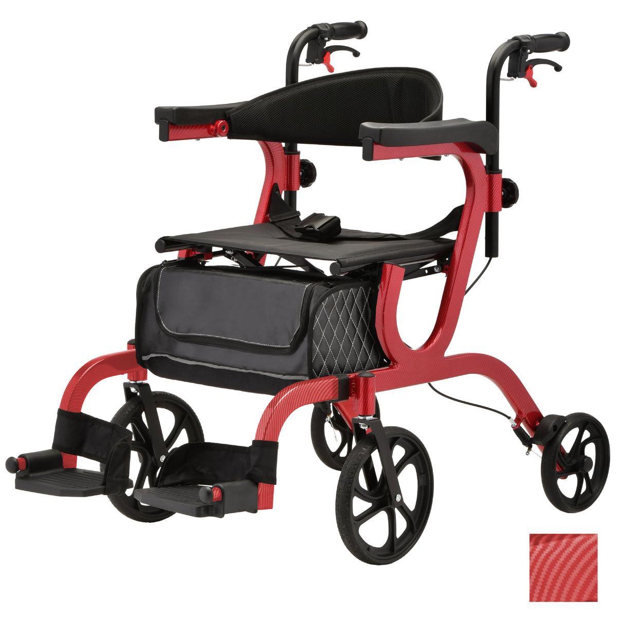 2-in-1 Folding Rollator Walker & Transport Chair with 10” Front Wheels X4834