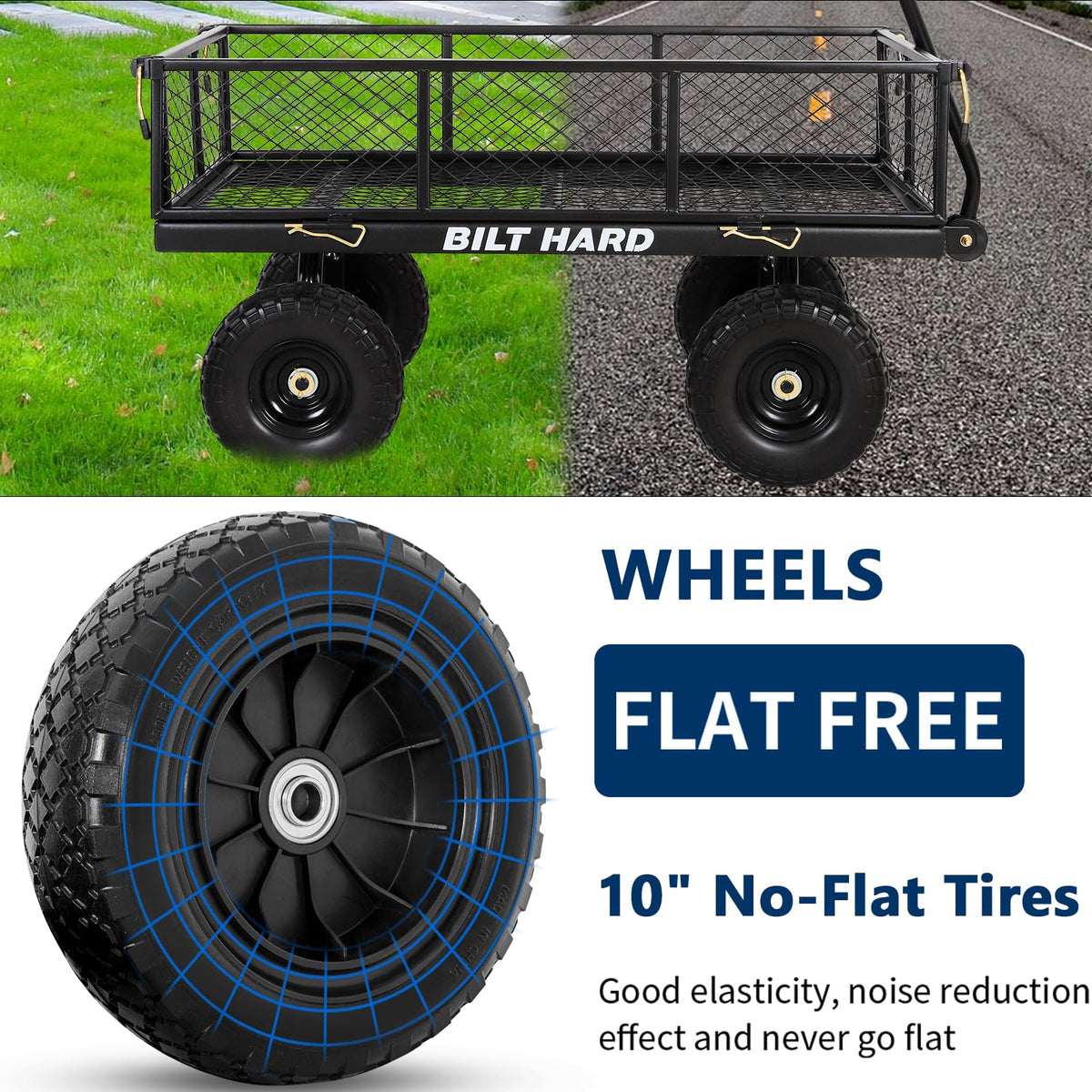 10" Flat Free Tires Steel Garden Cart with Rotating Handle H120333