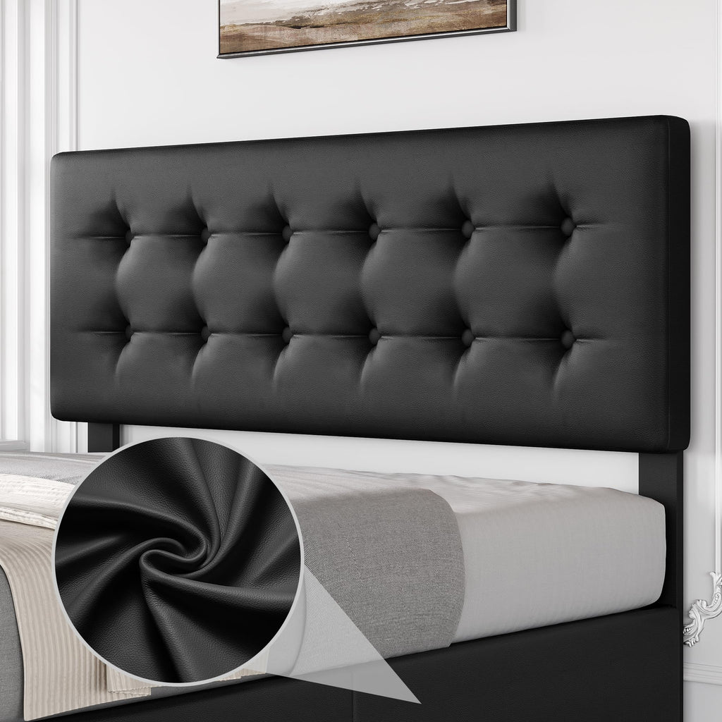 Full Size Bed Frame with 4 Storage Drawers and Headboard, Black T5763