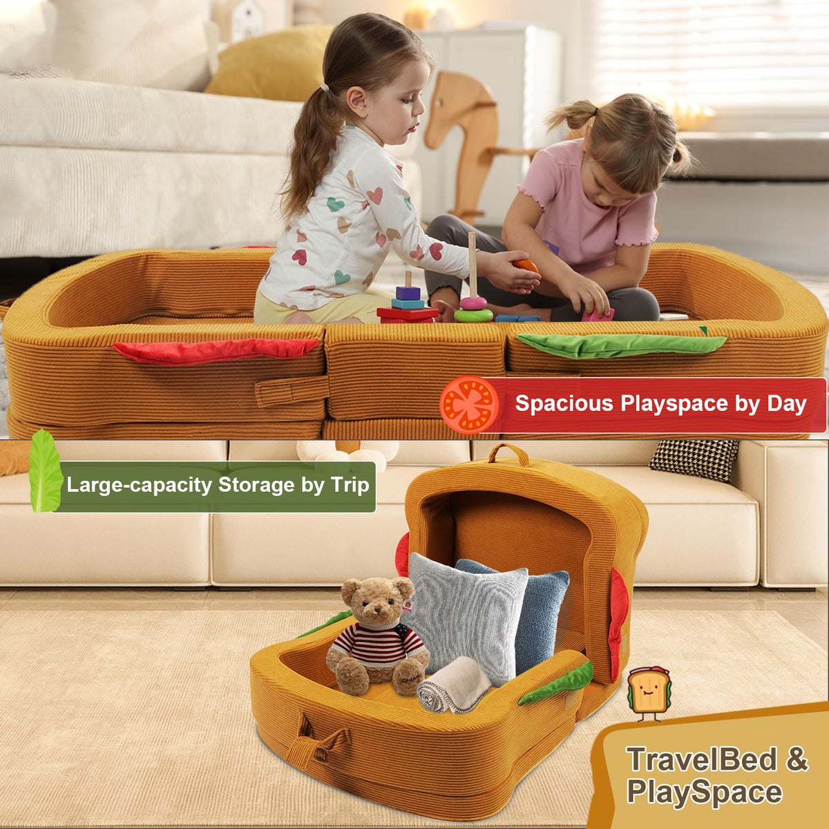 Portable Foldable Soft Foam Toddler Travel Bed with Safety Rail S3618