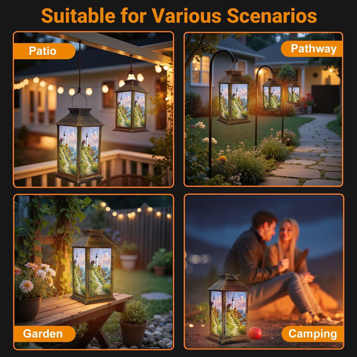 Solar Lantern Outdoor Waterproof LED Solar Lights Hanging Tabletop Lamp I732661