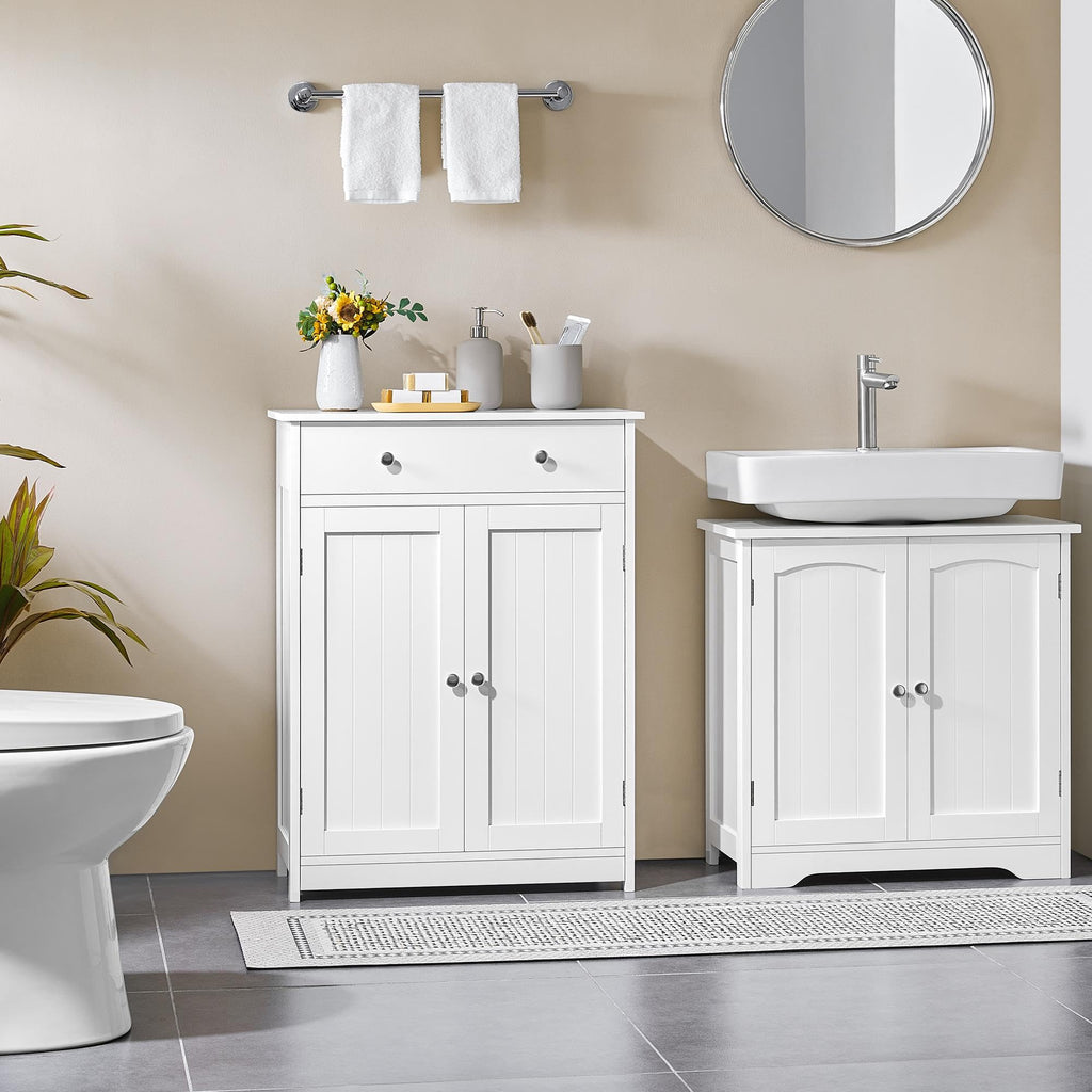 White Bathroom Storage Cabinet with Drawer and 2 Doors N638