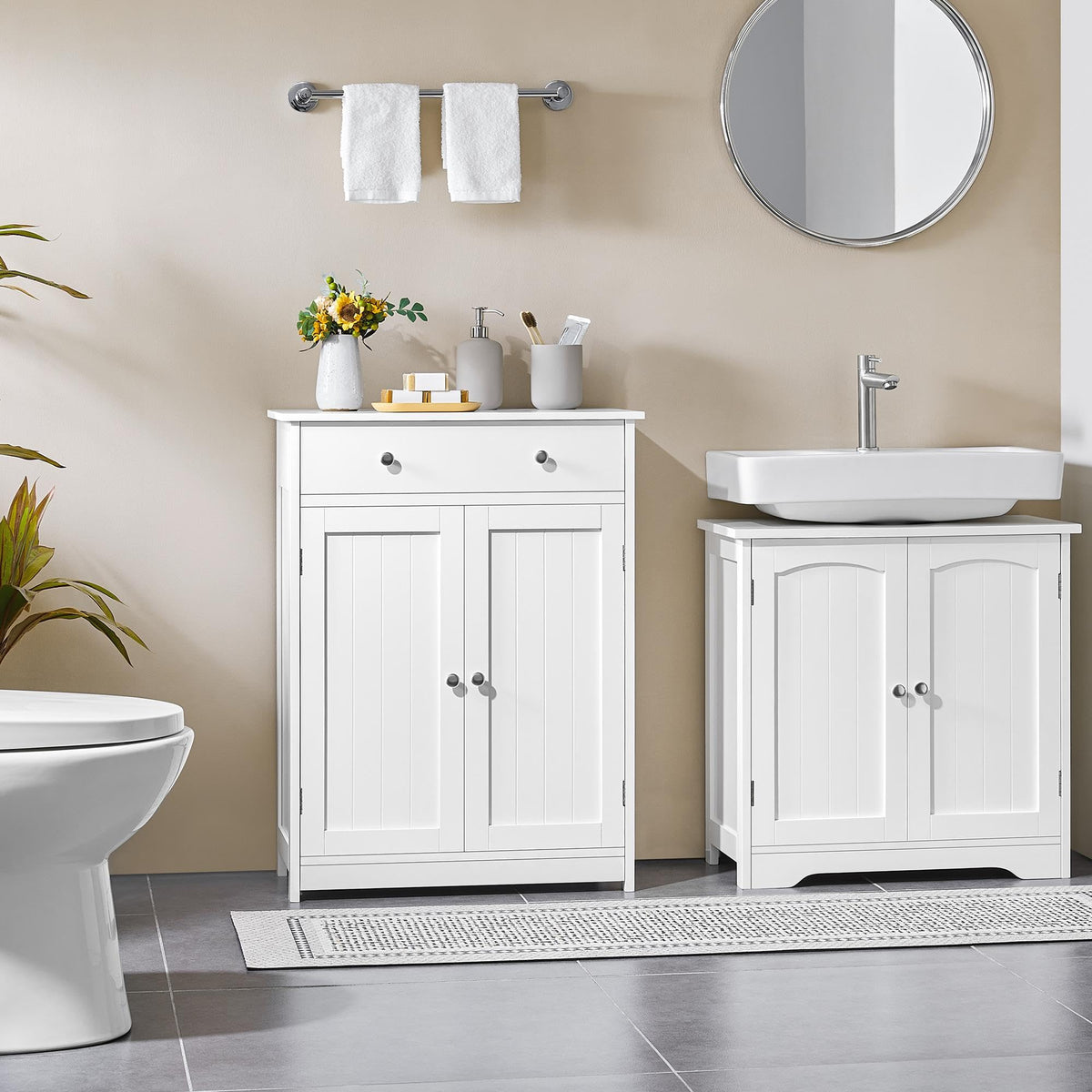 White Bathroom Storage Cabinet with Drawer and 2 Doors N638
