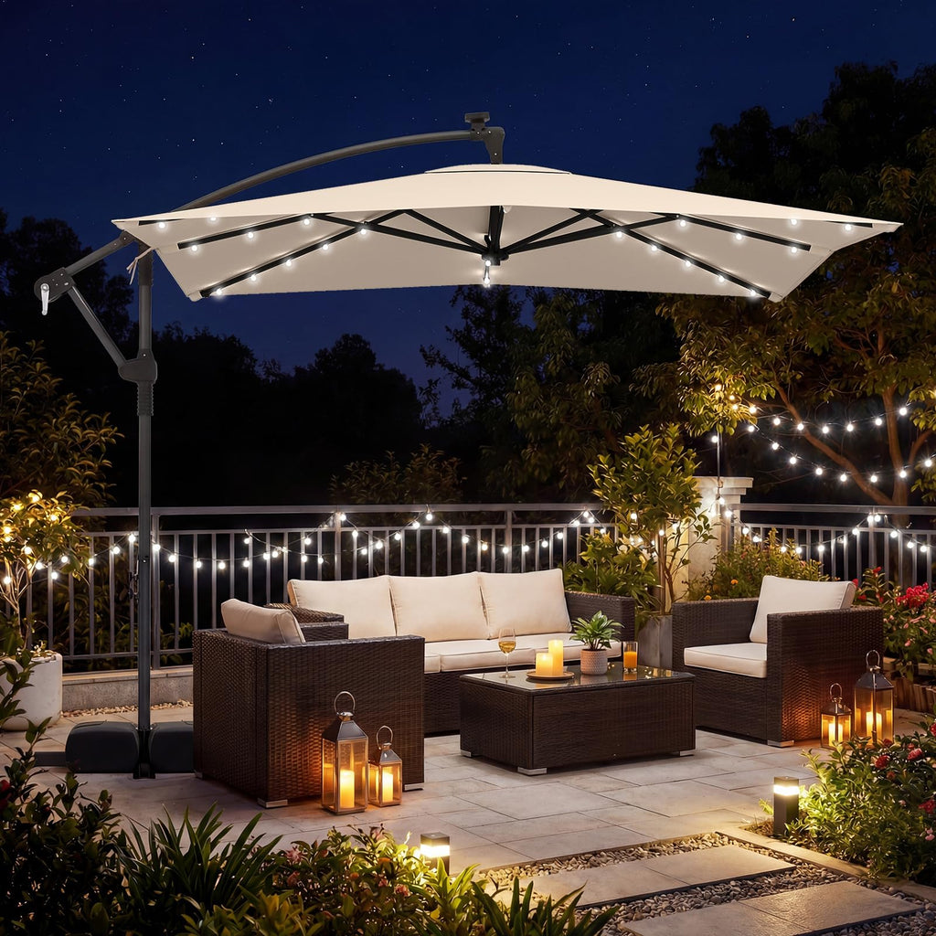 8x8 FT Solar Square Offset Cantilever Umbrella with Base V386