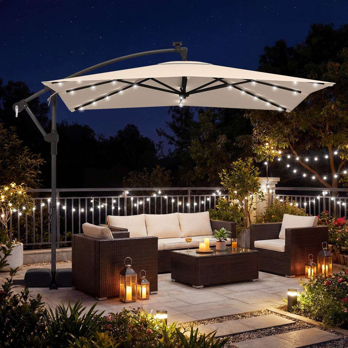 8x8 FT Solar Square Offset Cantilever Umbrella with Base V386