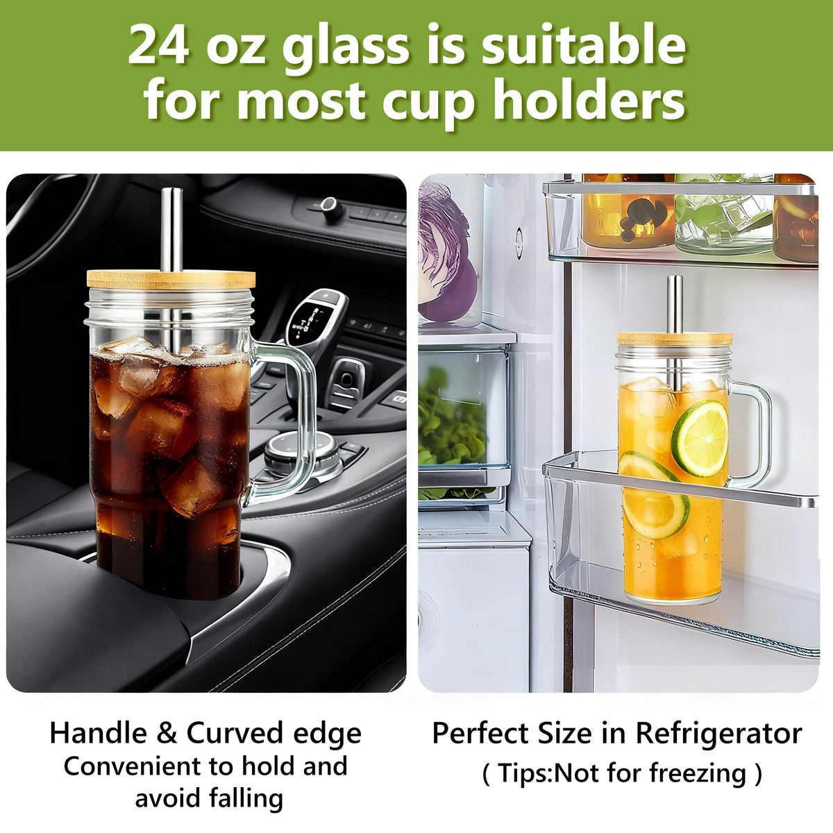 24oz Glass Tumbler with Lid & Straw 2-Pack I196