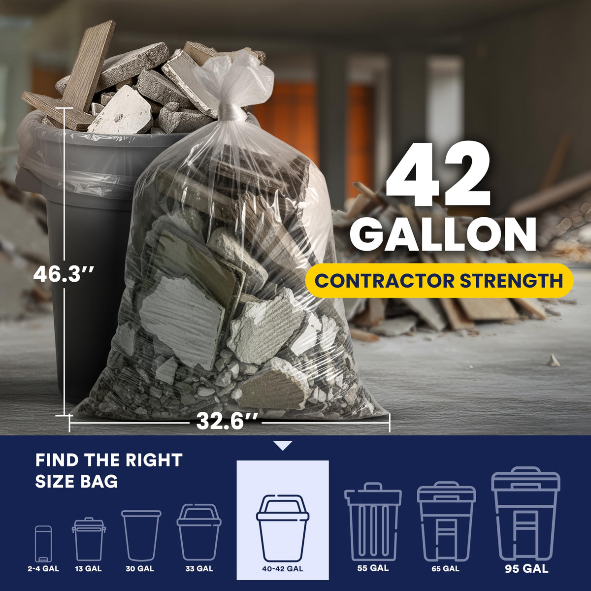 Clear Heavy Duty 42 Gallon Trash Bags 50 Count T6211