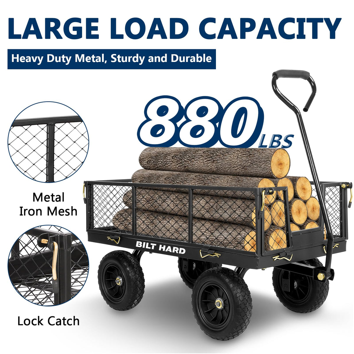 10" Flat Free Tires Steel Garden Cart with Rotating Handle H120333