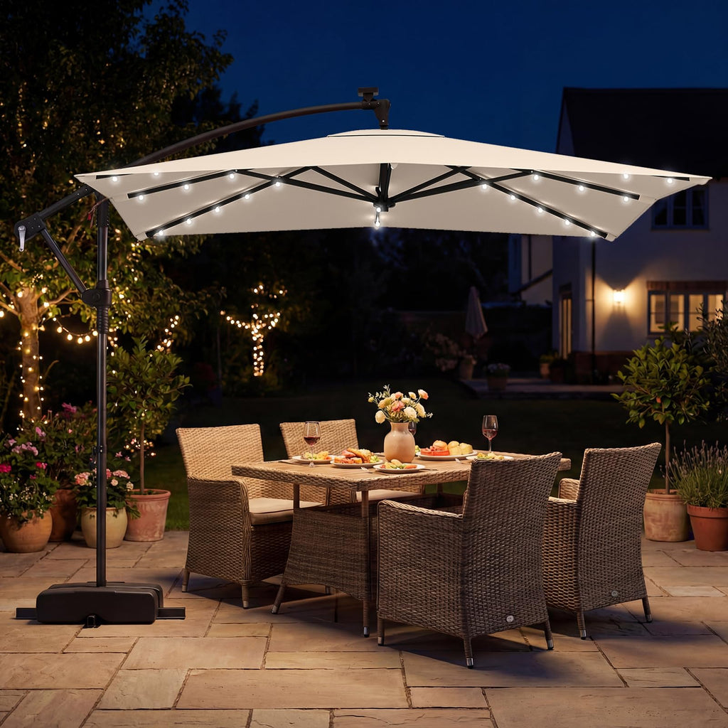 8x8 FT Solar Square Offset Cantilever Umbrella with Base V386