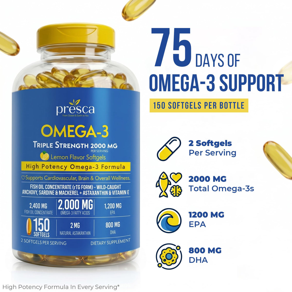 Omega 3 Fish Oil 2400mg 150 Softgels H981