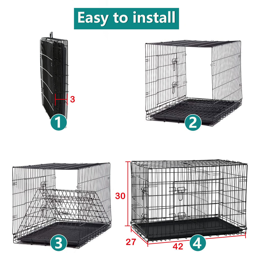 42 Inch Metal Wire Double-Door Folding Dog Crate with Tray U1046