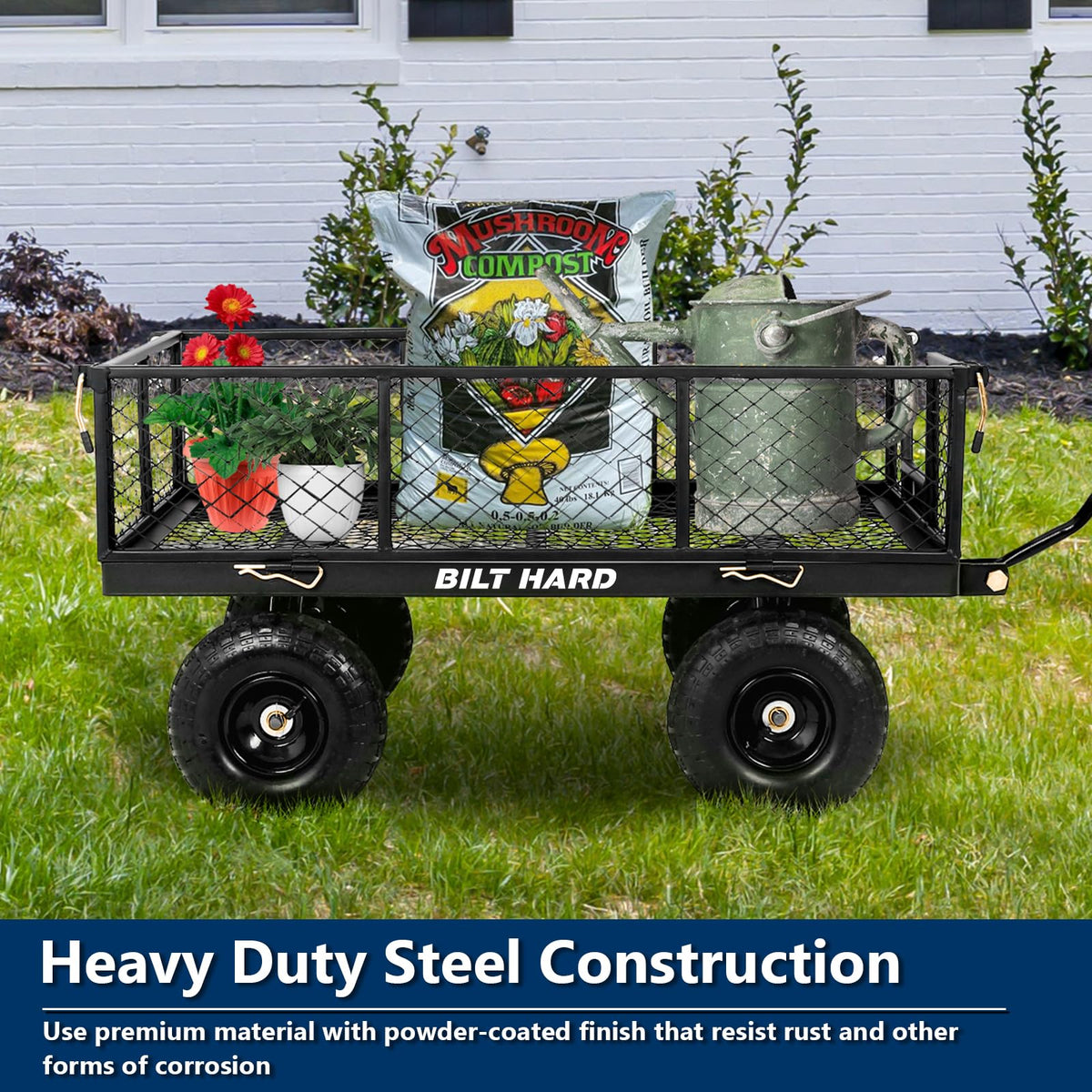 10" Flat Free Tires Steel Garden Cart with Rotating Handle H120333