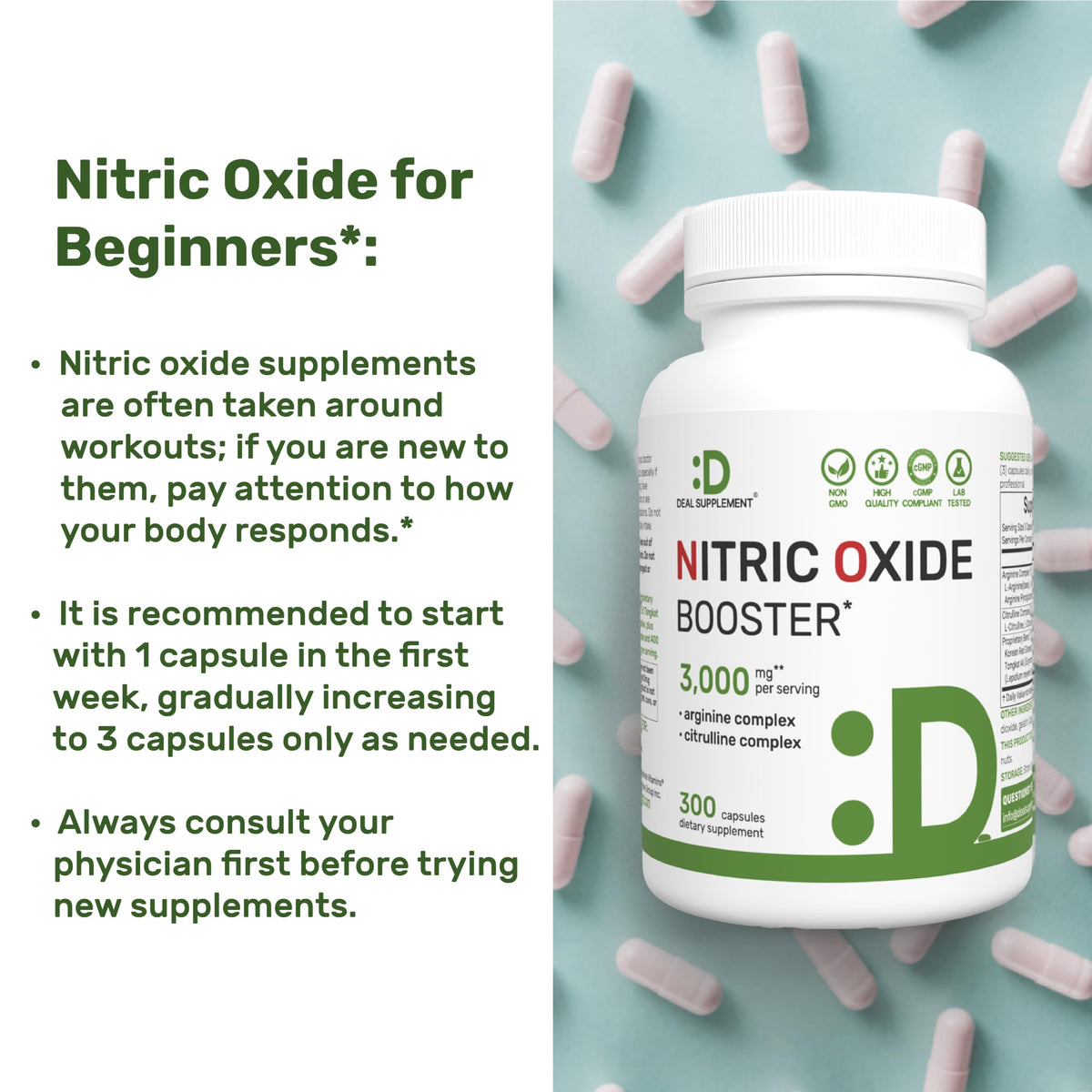 3,000mg 300 Capsules Nitric Oxide Supplement P44316