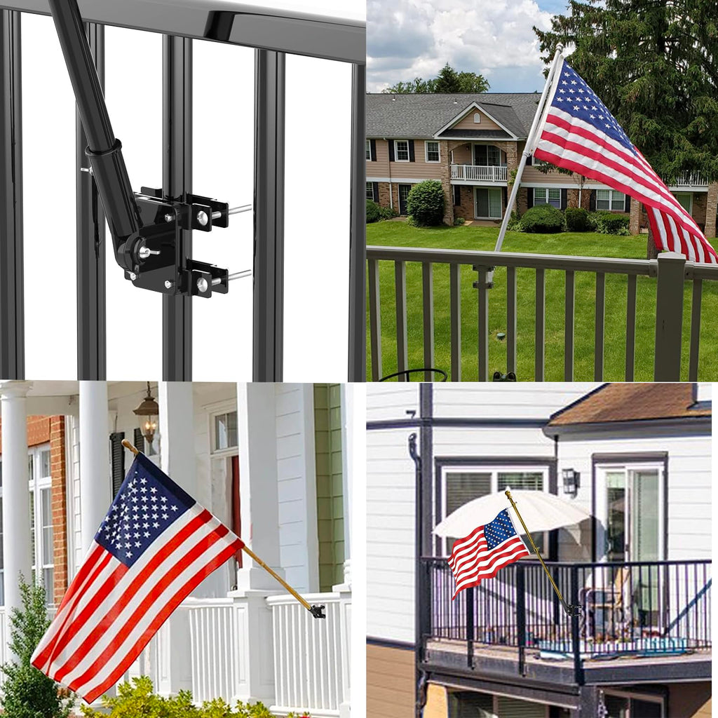 Flagpole Mount for Balcony Railing, Round and Square Railing, Black T638