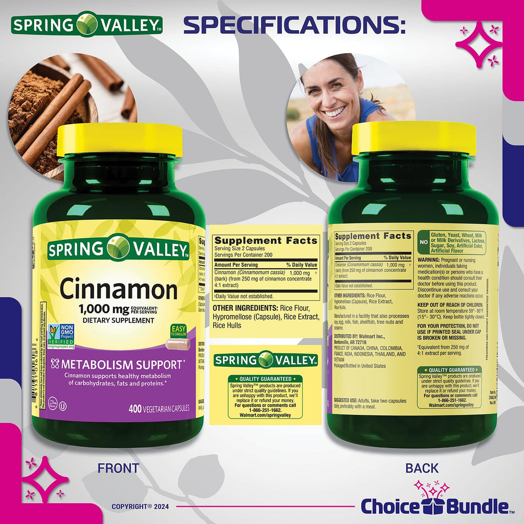 Cinnamon Supplement 1000mg Vegetarian Capsules 800 Total C2993