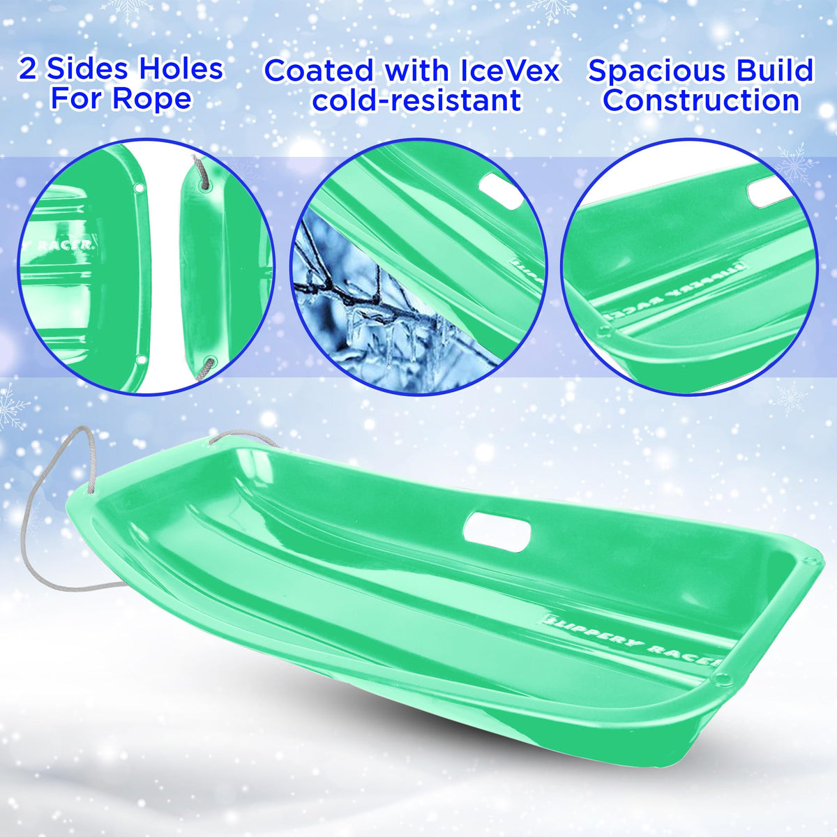 Kids Plastic Toboggan Snow Sled with Pull Rope 2 Pack O2310