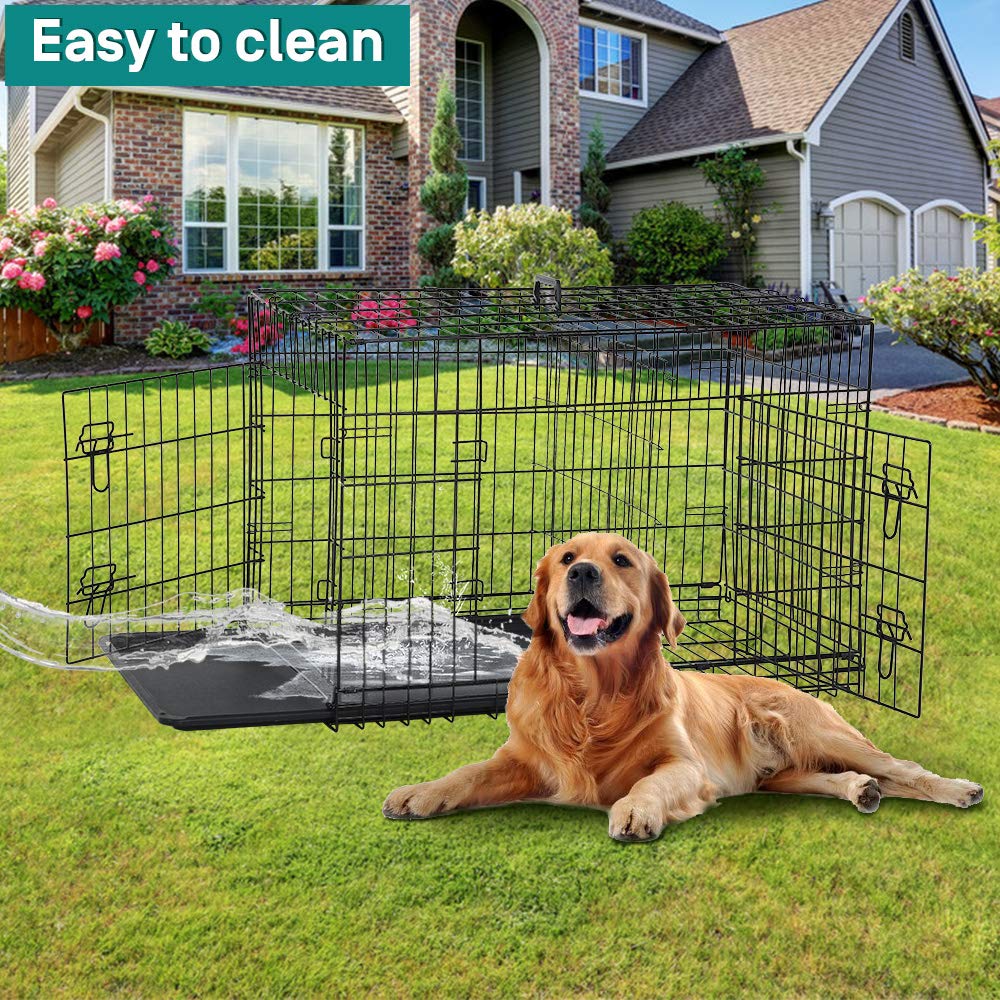 42 Inch Metal Wire Double-Door Folding Dog Crate with Tray U1046