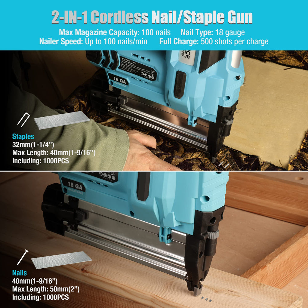 20V Cordless 18 Gauge 2-in-1 Nail Staple Gun X62497