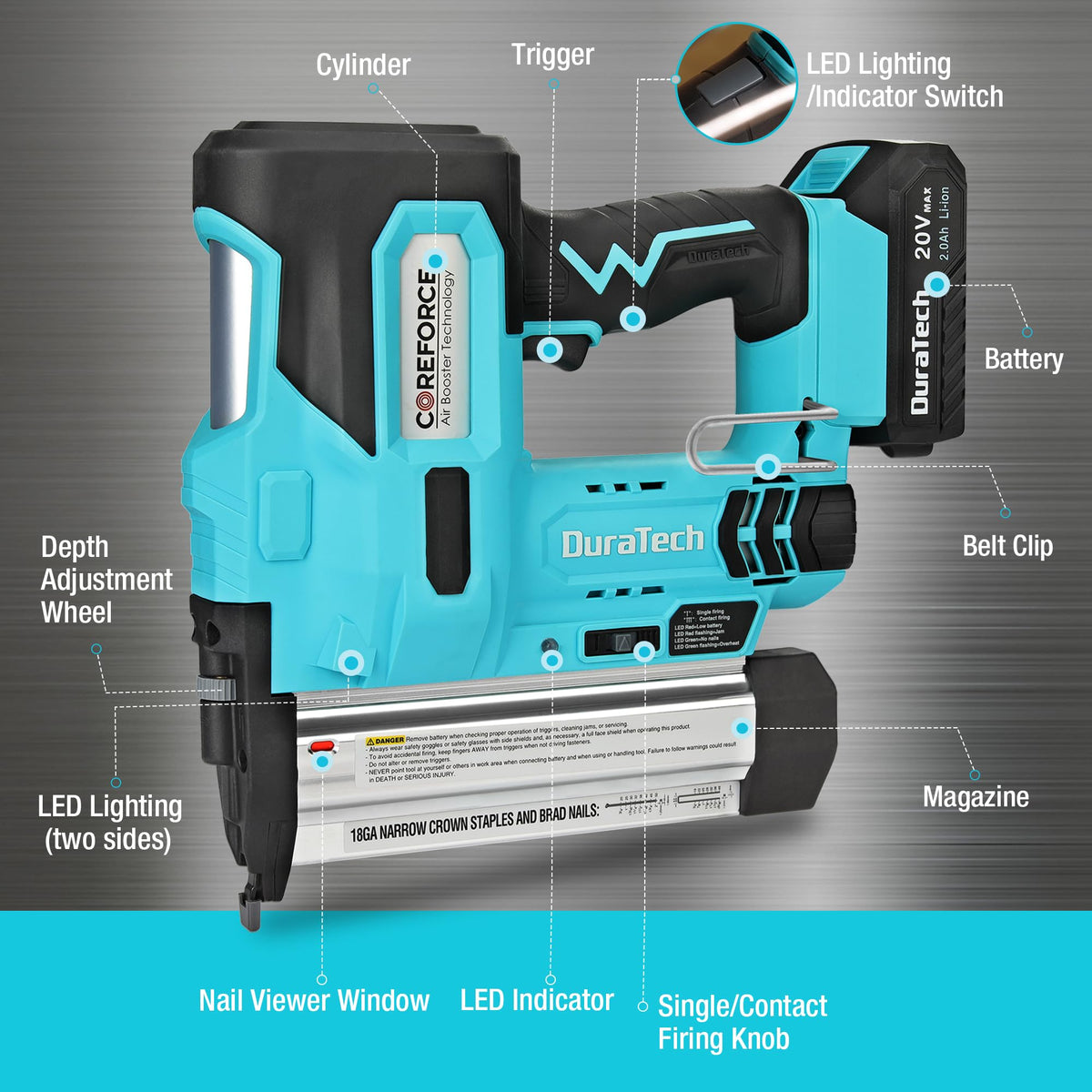 20V Cordless 18 Gauge 2-in-1 Nail Staple Gun X62497