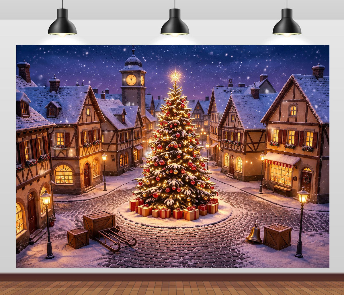 10x6.5ft Fabric Christmas Backdrop with Tree P238483