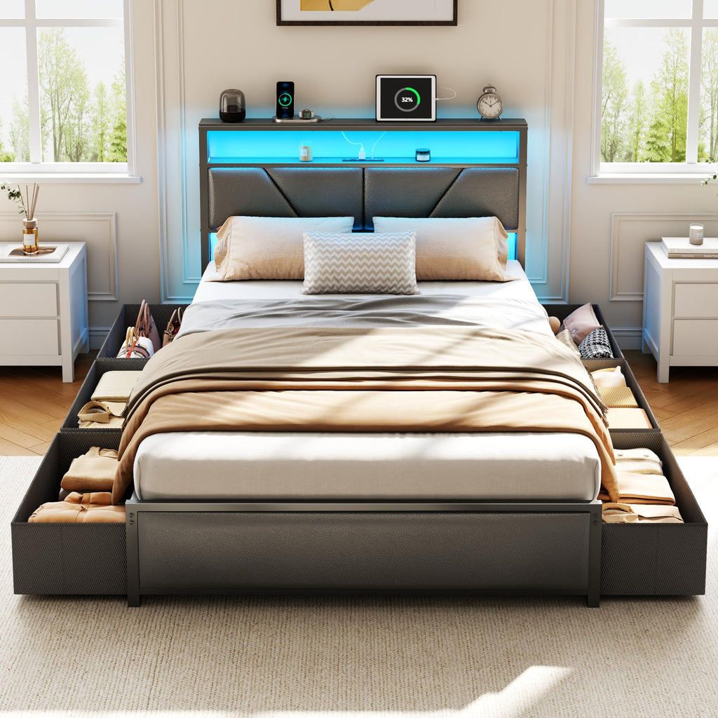 Full Size Bed Frame with Storage Headboard F678224